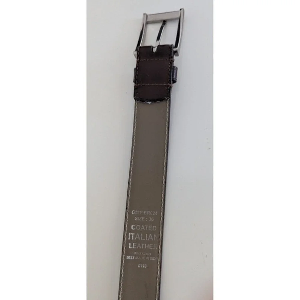 Men's Brown Italian Leather Belt with Silver Buckle Size 36 Dress Casual‎